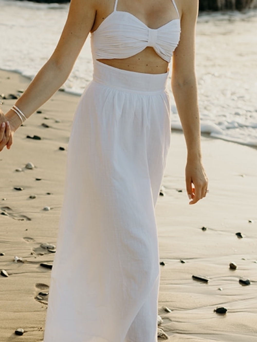 Women's White Maxi Dress with Ruched Bodice